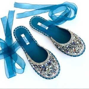 Embellished Lace Up Ballet Espadrilles